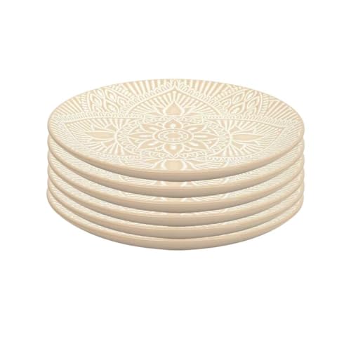 AltoBuy Set de 6 Assiettes à Dessert en céramique Beige Motif Mandala (Ø19,5 cm) - AKKA