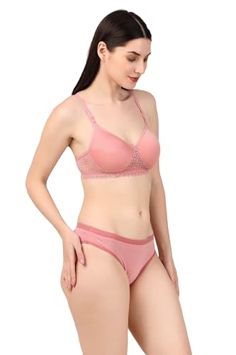 Image of ESAKI Women's Cotton Lace Lingerie Set | Padded Wire-Free Comfort Bra & Panty Combo | Everyday Essentials in Nude