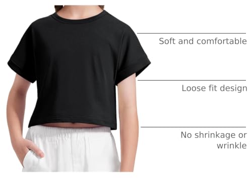 Image of Girls Crop Tops Short Sleeve T-Shirts for Girl Crew-Neck Basic Tee Size 7-14 Years