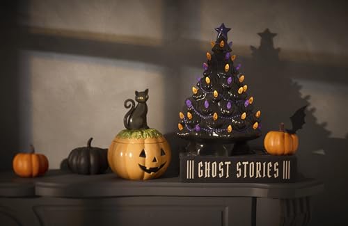 Image of Lenox Treasured Traditions Black Light-Up Tree Halloween Christmas Figurine