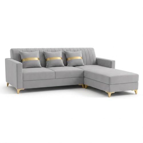 Image of CASASTYLE Signature Groovy 4-Seater L-Shape Sofa Set with Movable Ottoman | Flexible LHS /RHS Layout | Smooth Boston Fabric & Plush Cushions | 40D Foam + Zigzag Spring | 3-Yr Warranty (Light Grey)