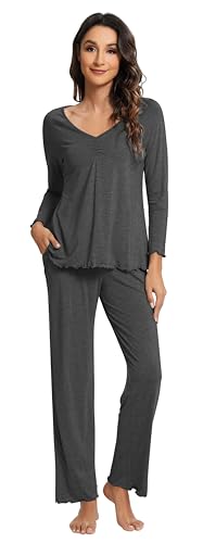 WiWi Viscose from Bamboo Pajama Sets for Women Soft Pjs Loungewear Short Sleeve Top with Pants Sleepwear Pajamas S-XXL