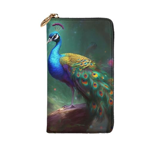 Colorful Peacock Printed Long Wallet for Women Men Cute PU Leather Wallet with Coin Purse and Credit Card Holder2