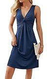VKEGNIO Twist Front V Neck Ruffle Sleeveless Dress for Women Sexy Elegant Club Party Tunic Dress Casual Vacation Mini Dresses（Large,Blue