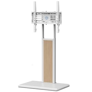 FITUEYES TV Stand for 32 to 65 Inches with Decorative Wooden Shelf,Tall TV Stand for Large TVs, Height Adjustable, Swivelling,Holds 40kg, Max. VESA 400 x 400,White & Oak