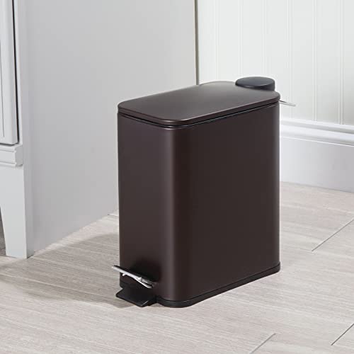 Mdesign 07641MDBAEU Slim Metal Rectangle 1.3 Gallon/5 Liter Trash Can With Step Pedal, Easy-Close Lid, Removable Liner - Narrow Wastebasket Garbage Container Bin thumb #2