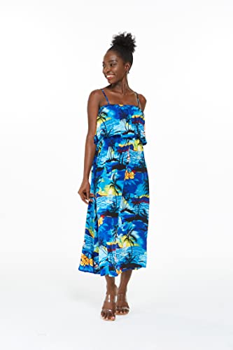 Image of Hawaii Hangover Family Matching Hawaiian Clothes, Sunset Blue | Family matching Hawaiian outfits, Sunset Blue, lightweight rayon, machine washable, tropical print, luaus, cruises
