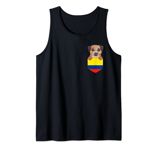 Colombia Flag Border Terrier Dog In Pocket Tank Top, Black, S