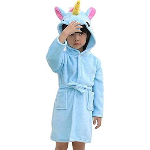 DHASIUE Unicorn Hooded Bathrobe for Girls Kids Robe Flannel Sleepwear Animal Dressing Gown Cover