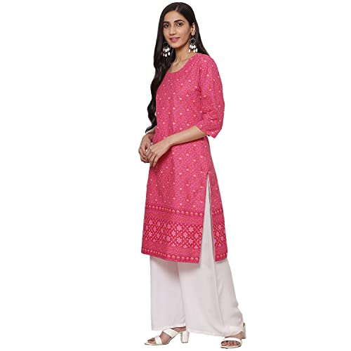 Image of Rangriti Fuschia Cotton Straight Kurta