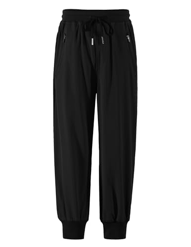 Arshiner Boys Casual Pants Elastic Waist Drawstring Kids Pants Youth Tapered Sweatpants Zipper Pockets Black