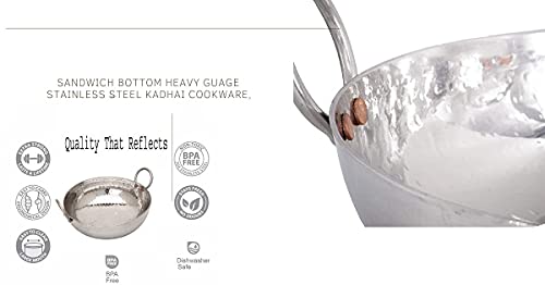 Image of MMI Moti Metal Industries Stainless Steel Kadhai, Deep Fry, Poori, Halwa Kadai, Egg Fry, Hammered Sandwich Bottom Heavy Gauge Kadhai, Best for Kitchen (XX Large 4500 ML)