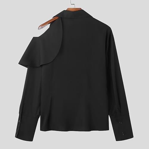 Cambkatl Men's Cold Shoulder Button Down Shirts - Long Sleeve Sexy Personalized Lapel Collar Club Party Shirts4