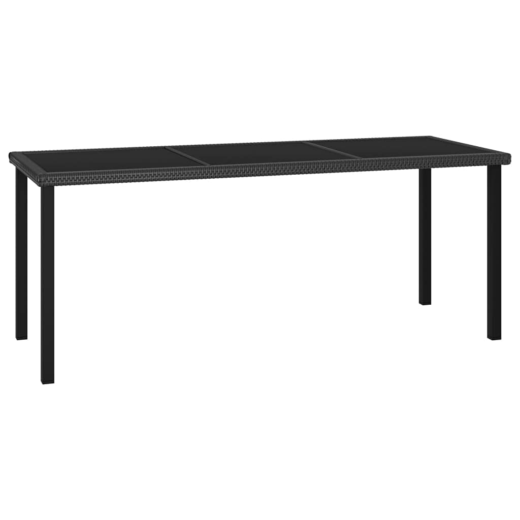 vidaXL Garden Dining Table Outdoor Patio Dinner Desk Coffee Tea Table Glass Tabletop Furniture Decor Home Lightweight Black Poly Rattan