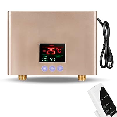 Tankless Electric Water Heater 110V 3000W Under Sink On Demand Instant Hot Water Heater for Kitchen Bathroom Washing (Gold)