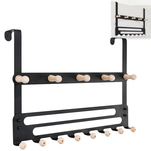 STCRERAG Over Door Hook Hanger, 13 Hook Door Coat Hanger Heavy Duty Over Doors Hook Rack Over The Doors Coat Rack for Hats Bags Clothes Towels, Black