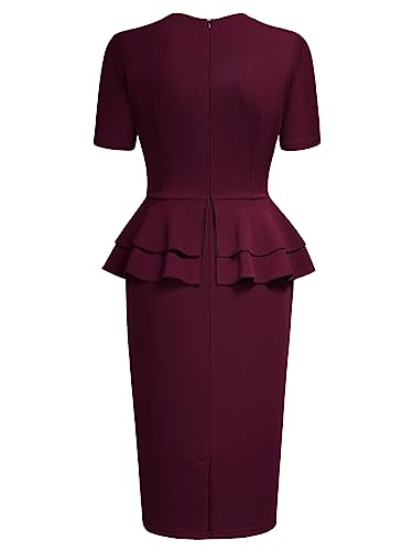 Image of AISIZE Women's 1940s Vintage Square Peplum Bodycon Cocktail Dress