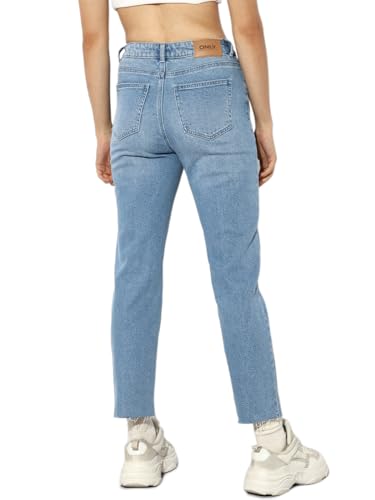 Image of ONLY Women's Straight Fit High Rise Faded Jeans | Mom Jeans for Women
