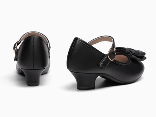 Image of Haloumoning Girls Dress Shoes Mary Jane Heels Flower Girl Shoes Bow Glitter Princess Wedding Party Pump Shoes