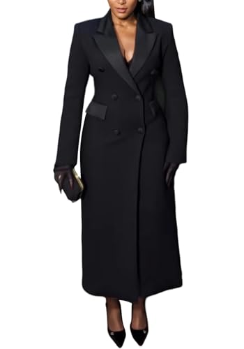 LKOUS Long Blazers Dresses for Women Long Sleeve Lapel Pockets Elegant Trench Coats Dress Fall Winter Business Outfits