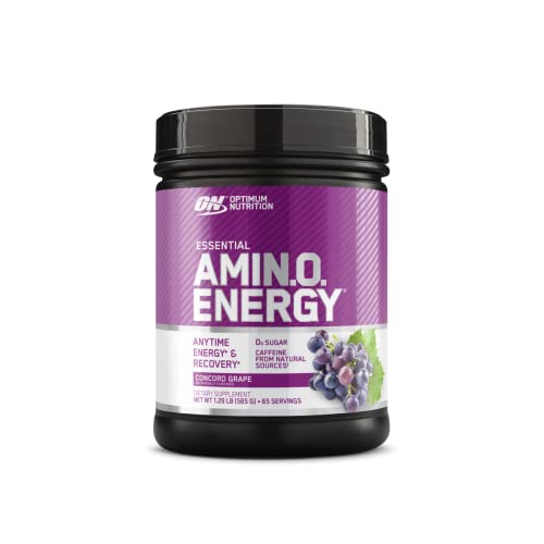 Optimum Nutrition Amino Energy – Pre Workout with Green Tea, BCAA, Amino Acids, Keto Friendly, Green Coffee Extract, Energy Powder – Concord Grape, 65 Servings (Packaging May Vary)