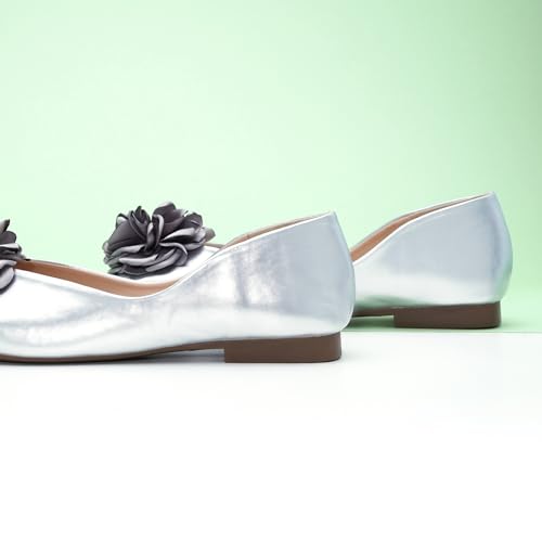 Image of C.Paravano Ballet Flats for Women | Women's Flats | Square Toe | Slip On Dress Shoes | Satin Flower Shoes