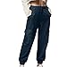 Sinzelimin Women's Cargo Pants Plus Size Fashion Loose Comfy Button Straight Leg Work Trouser Wide Leg Sweatpant with Pocket Dark Blue 3X-Large