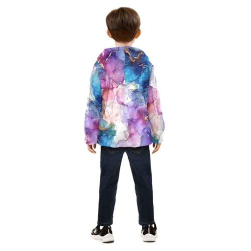 Boys Girls Fleece Jacket Blue Purple Golden Water Texture Kids Warm Hooded Outwear Coat4