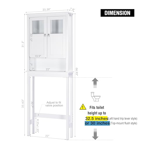 Spirich Bathroom Cabinet Over Toilet, Bathroom Storage Cabinet with Glass Doors and Adjustable Shelves, Over The Toilet Storage Cabinet, White