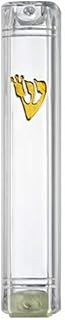 A&S Mezuzot Clear Lucite Mezuzah Case with Gold Shin Design Waterproof Judaica Door Mezuza for Home Blessing(5 Inches)