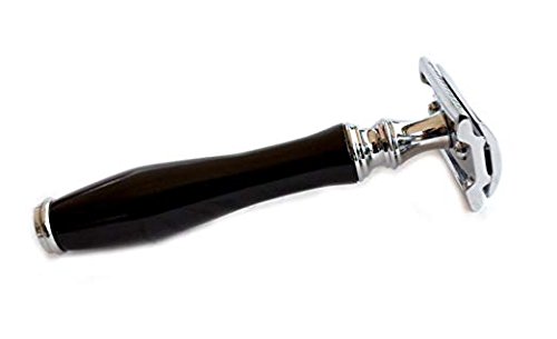 Double Edge Safety Razor Set Black Handle with Genuine Leather Shaving Travel/Protective Case (BLACK HANDLE + 5 SHARK)