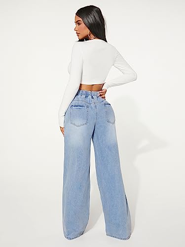 Floerns Women's Casual Drawstring Waist Jeans Distressed Ripped Denim Pants2