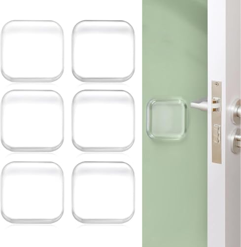Image of CHONGZFU Square Door Handle Stopper Pieces 6 of Clear Rubber Door Knob, Round Wall Shield Cushion, Quiet Wall Protector for Door Handle, Guard Door Bumper Silencer Self Adhesive