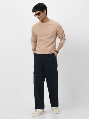 Image of Urbano Fashion Men's Textured Round Neck Oversized Full Sleeve Cotton T-Shirt