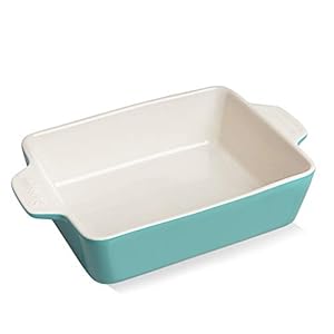 Sweejar Ceramic Baking Dish, Rectangular Small Baking Pan with Double Handles, 22OZ for Cooking, Brownie, Kitchen, 6.5 x 4.9 x 1.8 Inches(Turquoise)