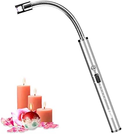 Candle Lighter, Eitou USB Electronic Lighter with LED Rechargeable Electric Lighter Long Flexible Neck for Camping Cooking BBQs Fireworks (Silver)