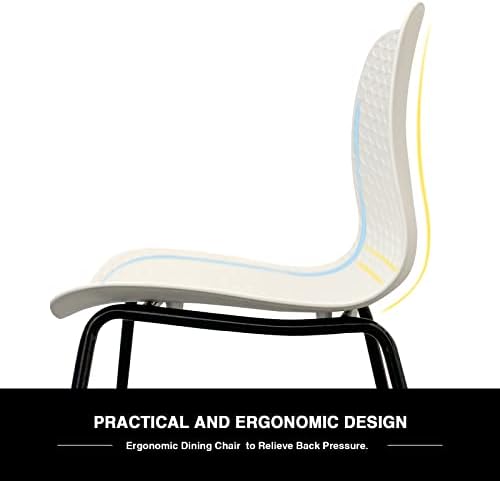 Dining Chair Achiemart Dining Chairs Set of 4 Metal Legs Contemporary Lounge Dining Home Office Plastic Seat Armless Chairs, Max Weight up to 150kg/330lbs (White), 45.5 x 53.5 x 80cm (C-10)