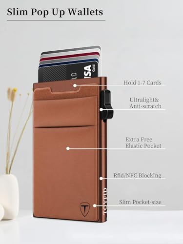 Image of TOYFID Slim Wallet for Men - Pop Up Card Holder Wallet,Minimalist Business Wallet,Credit Card Wallet with Money Pocket,Metal Card Case Wallet,RFID Blocking,Can Hold 6 Credit Cards