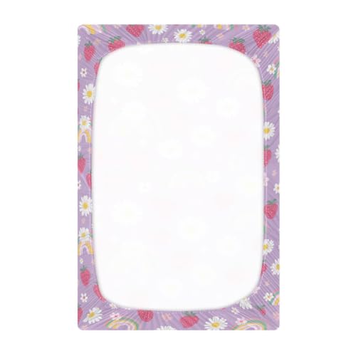 Image of Crib Sheet Breathable Soft Crib Mattress Sheet for Baby Toddler Boys Girls Fitted Crib Sheet Fit Standard Crib Mattress 39 x 27 Inch Purple Rainbow Daisy Strawberry