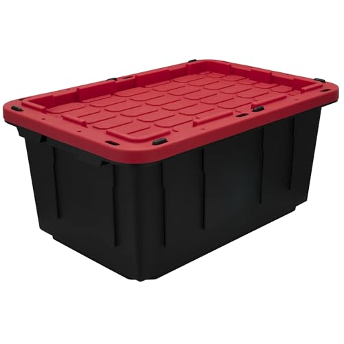 CLMSTE Black and Red 17 Gallon Plastic Storage Container with Snap-On Lid