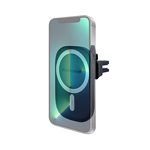 PureGear MagSafe Compatible Qi-Certified Fast Magnetic Wireless Car Charger for iPhone 15, 15 Pro, 14, 14 Plus, 14 Pro Max, 13, 13 Pro, 12, Qualcomm Car Charger, Charging Cable, AirVentClip+Dash Mount