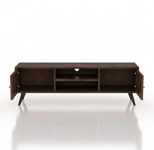 Image of The Attic Janah TV Cabinet, Solid Wood Sideboard TV Cabinet for Living Room, Wooden Free Standing TV Unit Side Board Table with Storage, Walnut Finish Glass