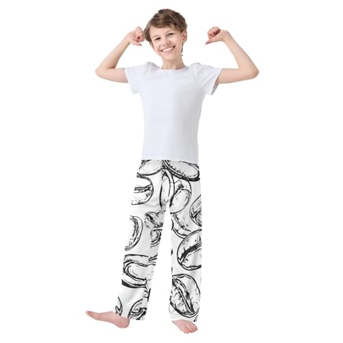 ZZXXB Retro Coffee Bean Boys Long Pants Soft Trousers Elastic Waist Kids Lounge Bottoms with Pockets S-XL2