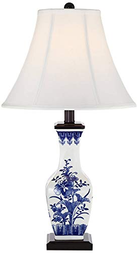 Barnes And Ivy Benoit Traditional Asian Accent Vase-Shaped Table Lamp 22" High Blue White Blooming Floral Ceramic Bell Shade Decor For Living Room Bedroom House Bedside Nightstand Home Office #TOP2