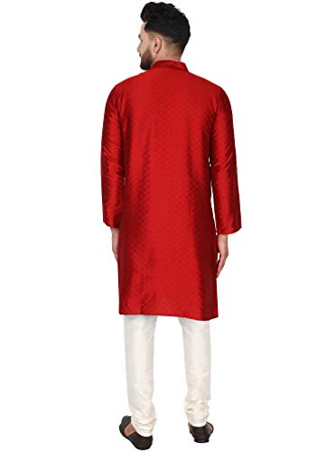 Image of SKAVIJ Men's Art Silk Woven Design Kurta Pajama Set Festive Jacquard 2-Piece Ethnic Dress