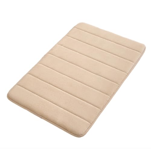 Alfombra de baño de espuma viscoelástica gruesa, antideslizante, fuerte y absorbente de agua, lavable a máquina, ultrasuave, cómoda, para puerta, lavandería, bañera, color beige, 20 x 63 pulgadas
