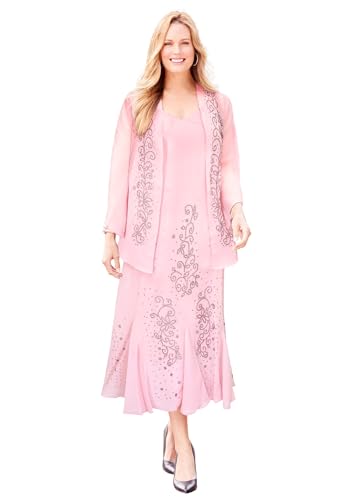 Catherines Women's Plus Size Masquerade Beaded Dress Set with Jacket (Petite Available) - 22 WP, Rose