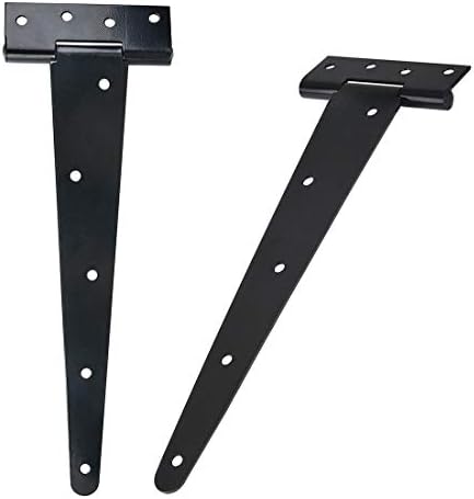TamBee T-Strap Shed Hinge Gate Strap Heavy Duty Hinge Door Barn Gates Hinges Black Wrought Hardware Iron Rustproof (2, 12inch)