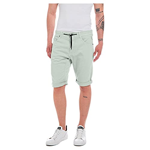 REPLAY Djovic Pantalones Cortos de Jean, 902 Pale Green, 29W para Hombre