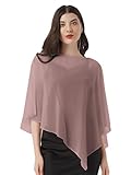 TiaoBug Damen Chiffon Stola Schal Poncho Vorne Kurz Hintern Lang Umhang Cape asymmetrisches Oberteil über festliche Kleider Brautkleid Accessoire Altrosa J Einheitsgröße